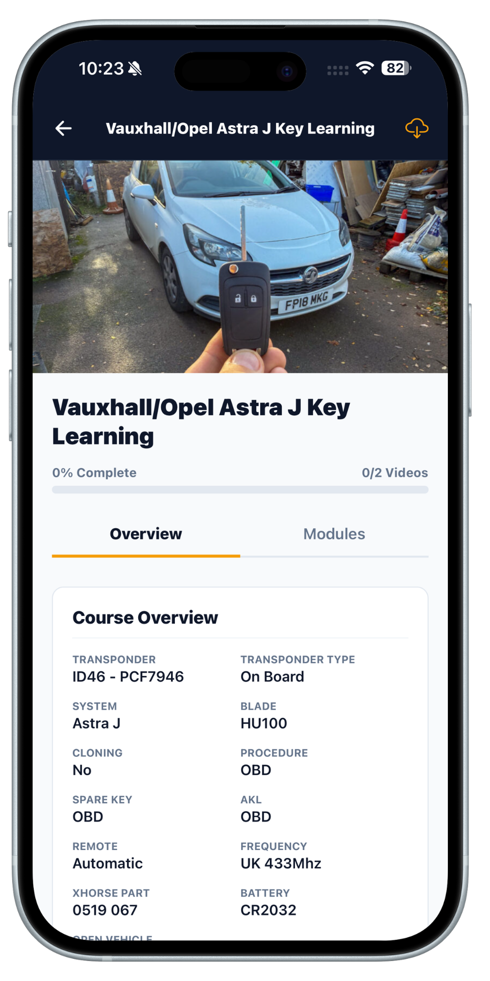 Full car specs app screen