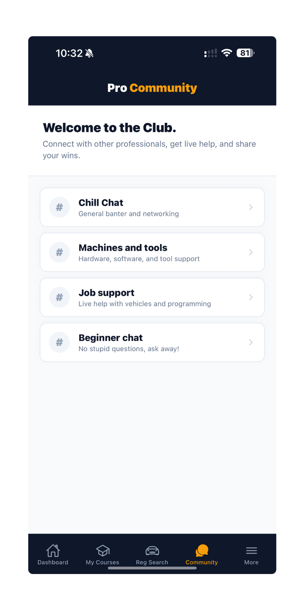 Community app screen