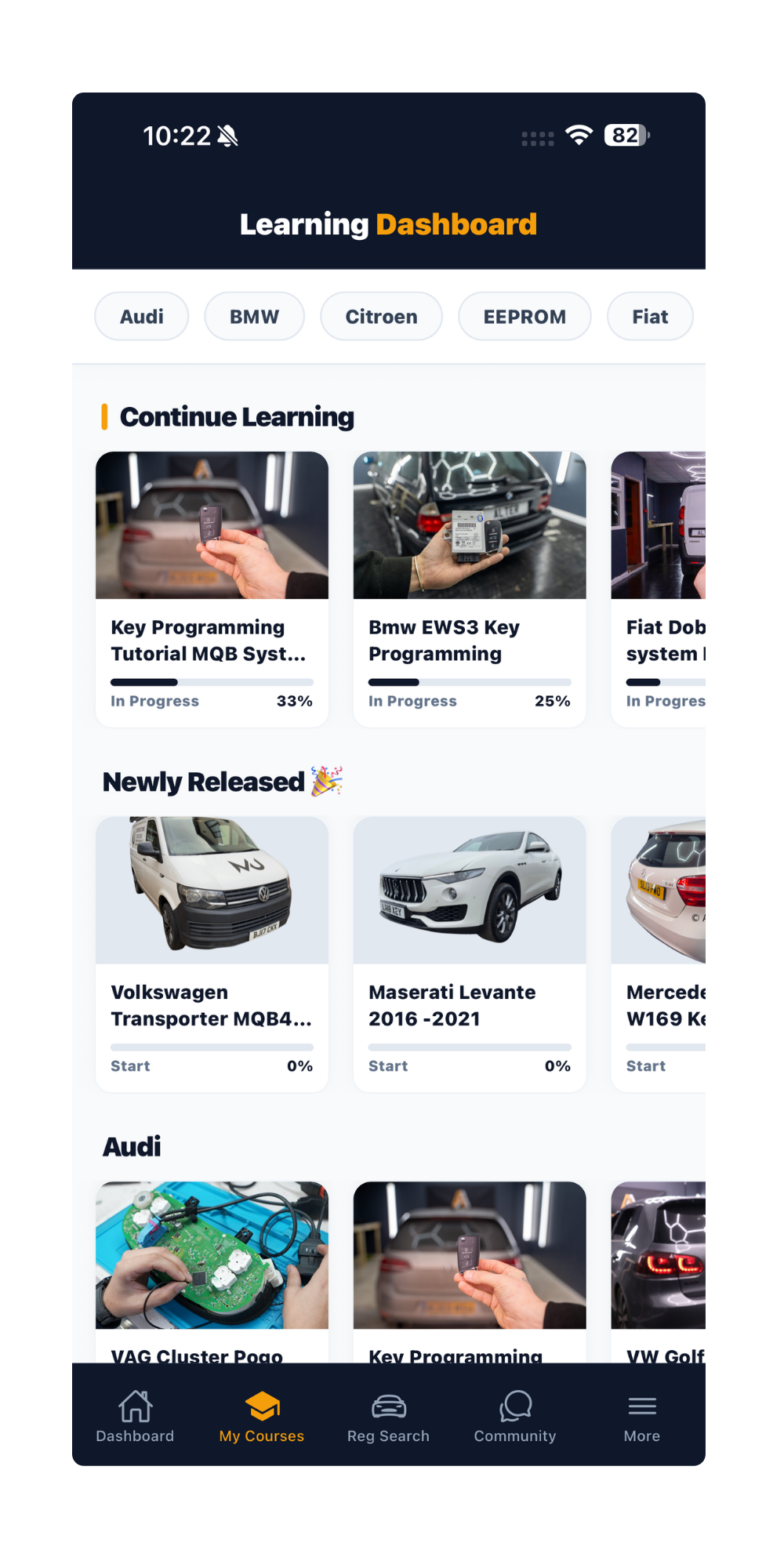 100+ courses app screen