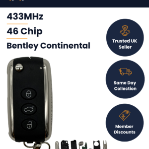 Bentley Continental / Flying Spur - Aftermarket 3 Button Keyless Key - 5WK45031 - 433MHz, ID46, HU66