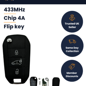 Vauxhall Crossland / Grandland / Corsa F - Aftermarket 3 Button Flip Remote Key - 9809825177 - 433MHz, ID4A, HU83