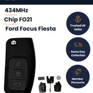 Ford Focus / Fiesta - Aftermarket 3 Button Key - 3M5T 15K601 DB - 434MHz, 83 Chip, FO21