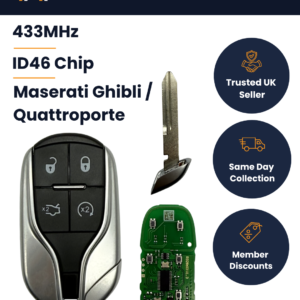 Maserati Ghibli / Quattroporte - 4 Button Smart Remote Key - 433MHz, ID46, CY24