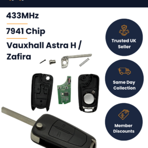 Vauxhall Astra H / Zafira B - 2 Button Flip Remote Key - 95528951 / 13387370 - 433MHz, ID46, HU100