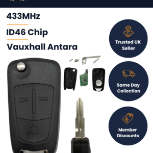Vauxhall Antara - 3 Button Flip Remote Key - 93191013 93191008 - 433MHz, ID46, DW05