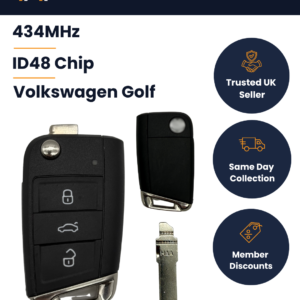 Volkswagen Golf / Polo / Tiguan - OEM 3 Button Flip Remote Key - 5G6959752AG - 434MHz, MQB48, HU66