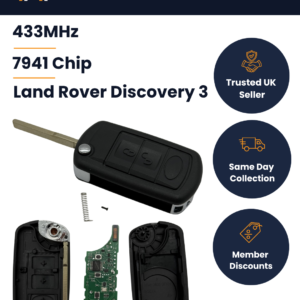 Land Rover Discovery - 3 Button Flip Remote Key - NT8-15K6014CFFTX4 - 433MHz, 7941, HU101