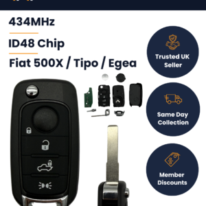 Fiat 500X / Egea / Tipo - OEM 3 Button Flip Remote Smart Key - 71778806 - 434MHz, MQB48, SIP22