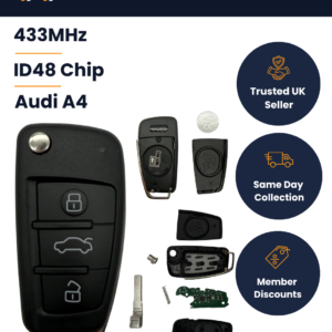 Audi A4 / S4 / RS4 / Avant / Quattro - 3 Button Smart Flip Remote Key - 8E0837220Q / 8E0837220K / 8E0837220D - 433MHz, ID48, HU66
