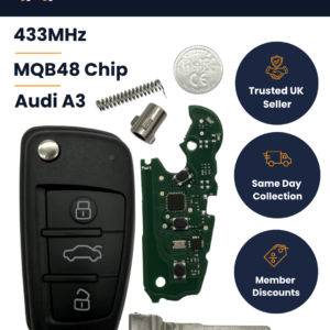 Audi A3 - 3 Button Flip Remote Smart Key - 8V0837220 - 433MHz, MQB48, HU66
