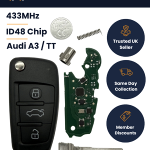 Audi A3 / S3 / TT - 3 Button Smart Remote Key - 8P0837220D - 433MHz, ID48, HU66