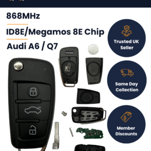 Audi A6 / Q7 / RS6 - 3 Button Flip Remote Smart Key - 4F0837220R / 4F0837220D - 868MHz, ID8E, HU66