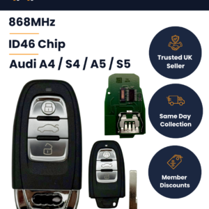 Audi A4 / S4 / A5 / S5 - 3 Button Slot Remote Key - 8K0959754D / 8K0959754H / 8T0959754J - 868MHz, ID46, HU66