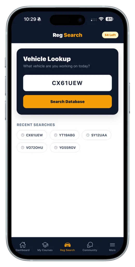 UK reg search in the App